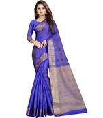 Blue woven tussar silk saree with blouse