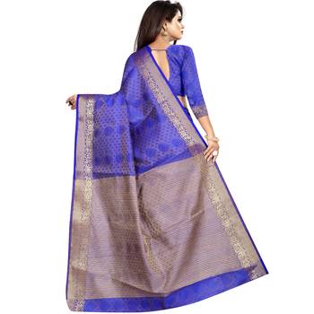 Blue woven tussar silk saree with blouse 2