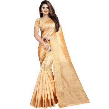 Golden woven tussar silk saree with blouse 1