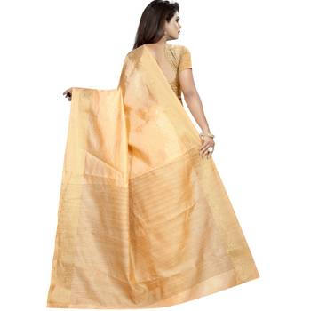 Golden woven tussar silk saree with blouse 2