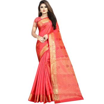 Pink woven tussar silk saree with blouse 1