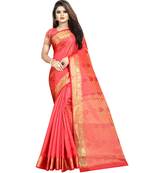 Pink woven tussar silk saree with blouse
