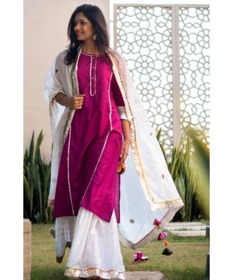 Plum and Ivory Sharara Set-Set of three 2