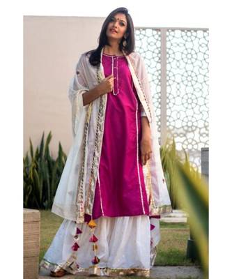 Plum and Ivory Sharara Set-Set of three 3