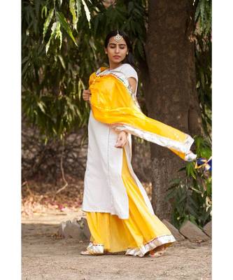 Mango Cream Sharara Set-Set of three 2