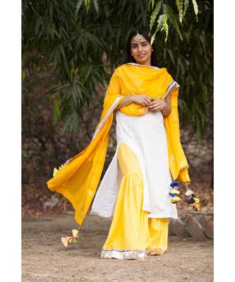 Mango Cream Sharara Set-Set of three 5