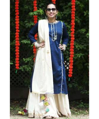 Navy and Ivory Sharara Set-Set of three 1