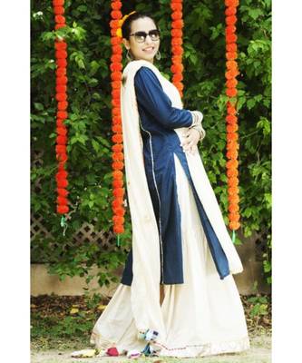Navy and Ivory Sharara Set-Set of three 2