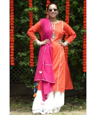 Orange and Pink Sharara Suit-Set of three 1