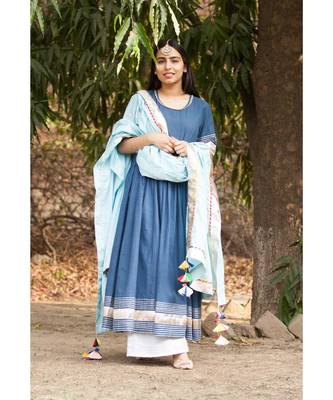 Indigo Anarkali Set-Set of three_x005F_x000D_ 1