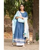 Indigo Anarkali Set-Set of three_x005F_x000D_