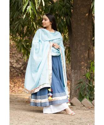 Indigo Anarkali Set-Set of three_x005F_x000D_ 2