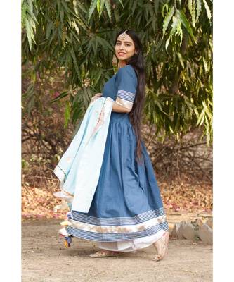 Indigo Anarkali Set-Set of three_x005F_x000D_ 3