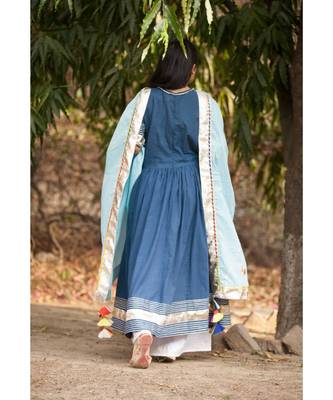 Indigo Anarkali Set-Set of three_x005F_x000D_ 4