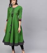 Women's  green Cotton Slub Embroidered Anarkali Kurta