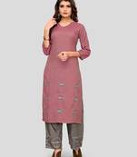 Pink & Grey Embroidered Rayon Stitched Straight Women's Kurta With Palazzo Set