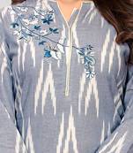 Grey & Beige Embroidered Cotton Stitched Straight Women's Kurta With Palazzo Set