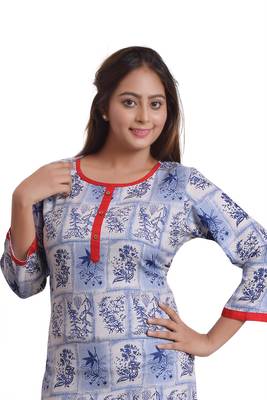 Blue Printed Kurti For Women 5