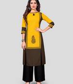 Yellow & Black Printed Rayon Stitched Straight Women's Kurta With Palazzo Set