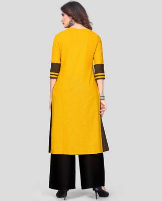 Yellow & Black Printed Rayon Stitched Straight Women's Kurta With Palazzo Set 2