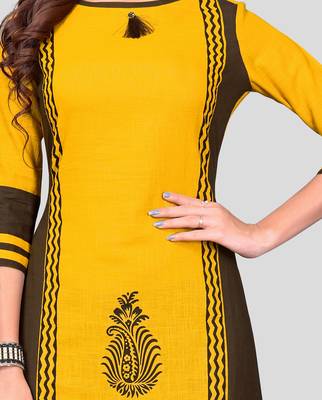Yellow & Black Printed Rayon Stitched Straight Women's Kurta With Palazzo Set 4