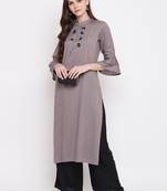 Grey & Black Hand Work Rayon Stitched Straight Women's Kurta With Palazzo Set