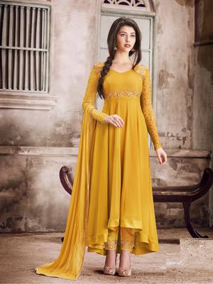 Mustard Embroidered Faux Georgette Salwar With Dupatta 1