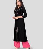 Black & Peach Embroidered Rayon Stitched A-Line Women's Kurta With Palazzo Set