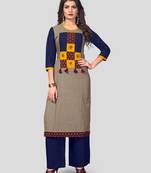 Multicolor & Blue Printed Slub Cotton Stitched Straight Women's Kurta With Palazzo Set