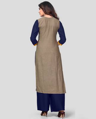 Multicolor & Blue Printed Slub Cotton Stitched Straight Women's Kurta With Palazzo Set 2