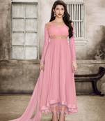 Pink Embroidered Faux Georgette Salwar With Dupatta