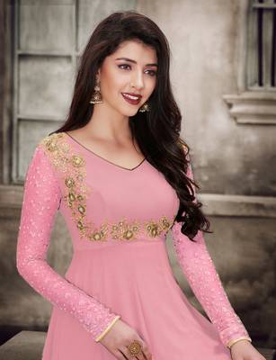 Pink Embroidered Faux Georgette Salwar With Dupatta 2