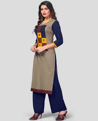 Multicolor & Blue Printed Slub Cotton Stitched Straight Women's Kurta With Palazzo Set 3