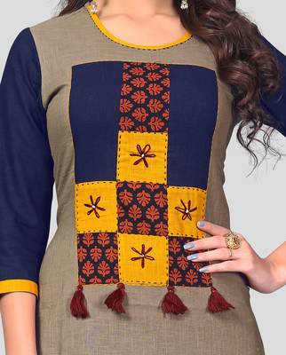 Multicolor & Blue Printed Slub Cotton Stitched Straight Women's Kurta With Palazzo Set 4
