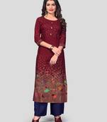 Maroon & Blue Printed Rayon Stitched Straight Women's Kurta With Palazzo Set
