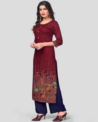 Maroon & Blue Printed Rayon Stitched Straight Women's Kurta With Palazzo Set 3