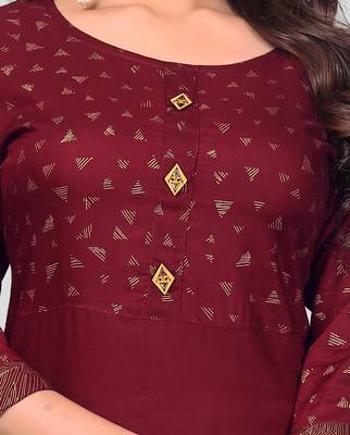 Maroon & Blue Printed Rayon Stitched Straight Women's Kurta With Palazzo Set 4