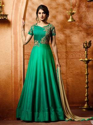 Green Embroidered Silk Salwar With Dupatta 1