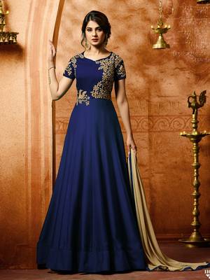 Blue Embroidered Silk semi stitched Salwar With Dupatta 1