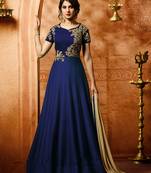 Blue Embroidered Silk semi stitched Salwar With Dupatta