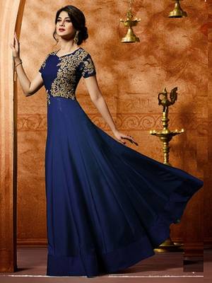 Blue Embroidered Silk semi stitched Salwar With Dupatta 2