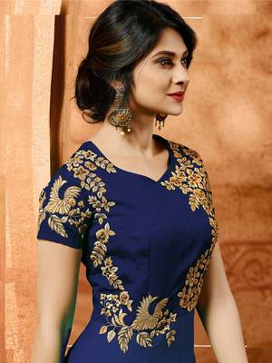 Blue Embroidered Silk semi stitched Salwar With Dupatta 3
