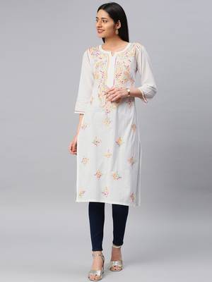 White embroidered cotton chikankari-kurtis 1