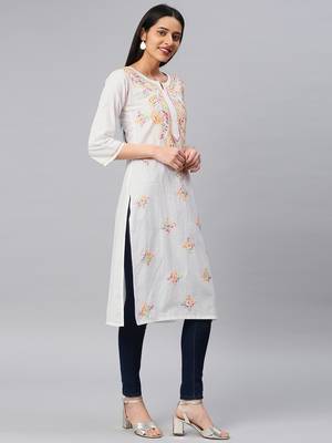 White embroidered cotton chikankari-kurtis 3