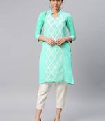 Sea-green embroidered cotton chikankari-kurtis