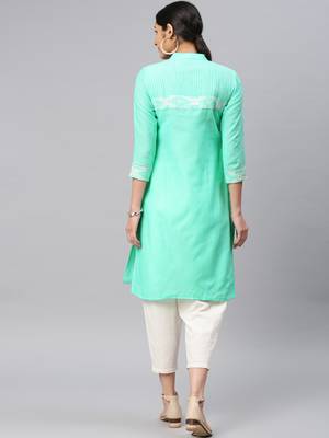 Sea-green embroidered cotton chikankari-kurtis 2