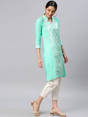 Sea-green embroidered cotton chikankari-kurtis 3