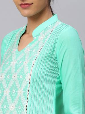 Sea-green embroidered cotton chikankari-kurtis 4