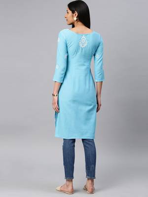 Sky-blue embroidered cotton chikankari-kurtis 2