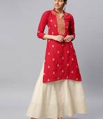 Red embroidered cotton chikankari-kurtis